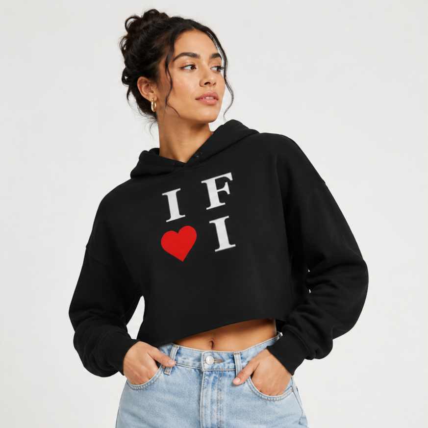 Essentials Crop Hoodie—White Print