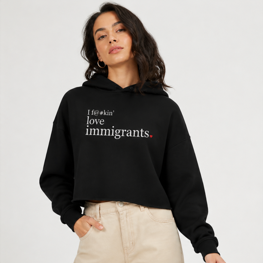 Statement Crop Hoodie—White Print